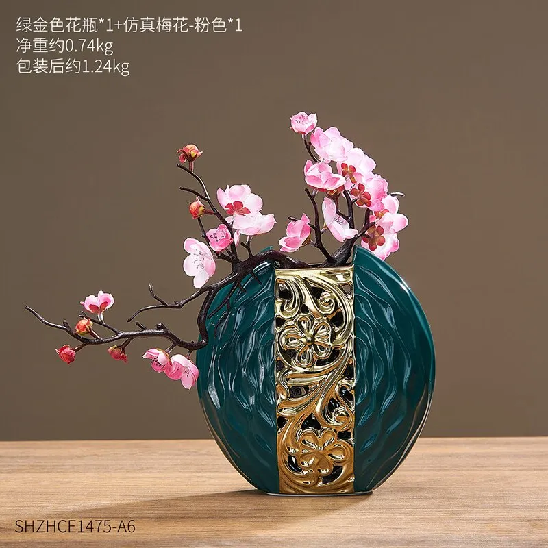 Chinese Style Ceramic Vase Green White Round Vase Living Room Decoration Vase Modern Home Decoration Desk Vase Gift white vases