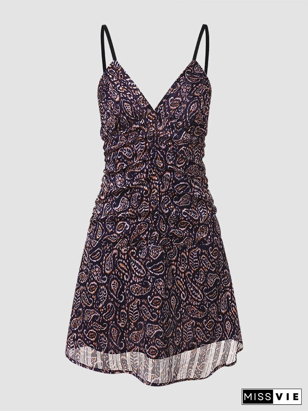 Paisley Print Open Back Adjustable Strap Knotted Vintage Dress