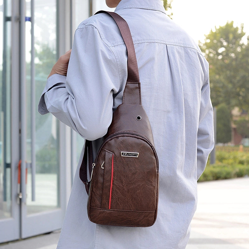 New Casual Men’s Shoulder Bag Outdoor Sports Chest Bag Men’s Pu Business Travel Messenger Bag