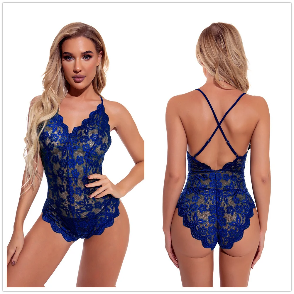 Churchf Sexy Pajamas Lingerie New Sling V Tie Cross-Wear Design Lace Tight Homewear Set