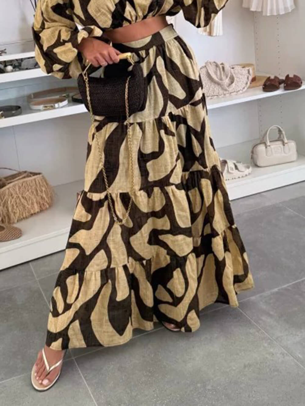 Effortless Artistry Printed Linen High-Waist Maxi Skirt