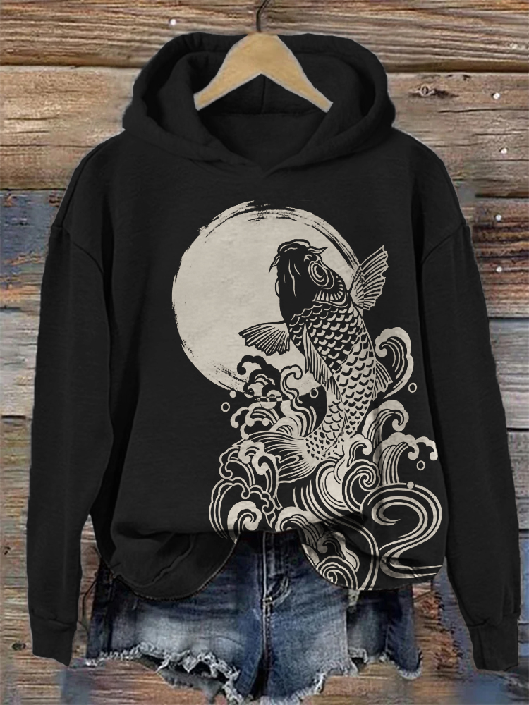 Romanshe Carp Jump Sunrise Japanese Art Cozy Hoodie