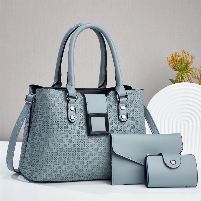 Women's Pu Leather Solid Color Vintage Style Square Zipper Bag Sets3