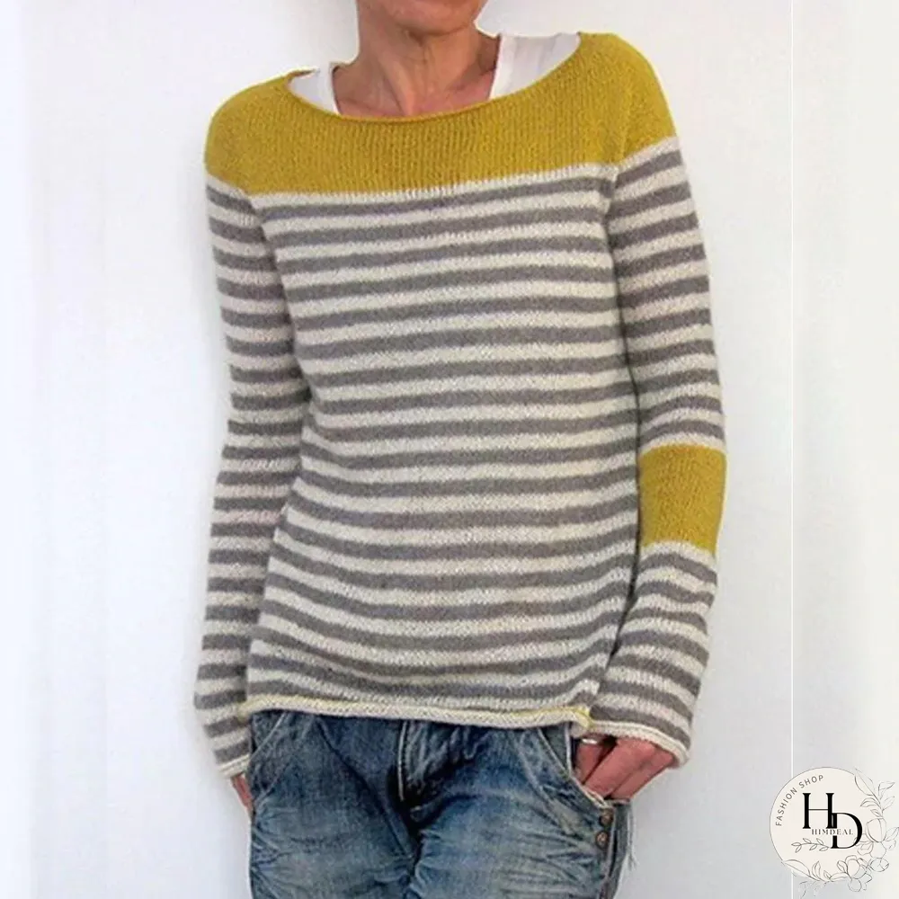 Solid Stripe Round Neck Sweaters