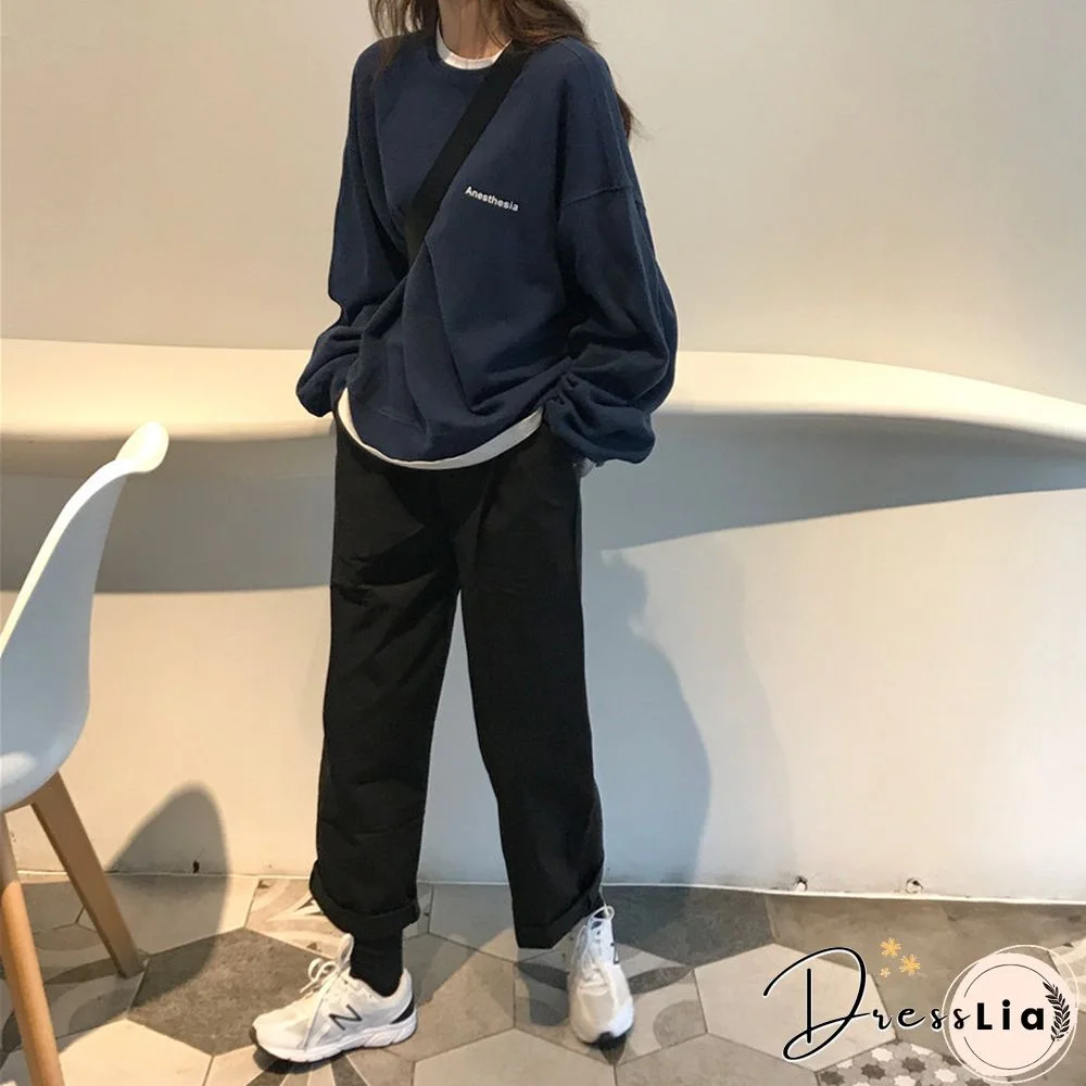 New Kpop Letter Hoody Fashion Korean Thin Chic Women's Sweatshirts Cool Navy Blue Gray Hoodies For Women