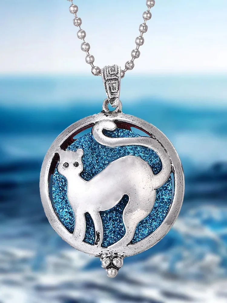 Alloy Blue Wave&Cat Aromatherapy Pendant