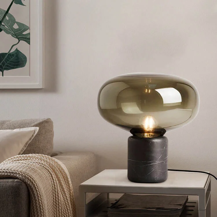 Postmodern Glass Cylinder Marble Base 1-Light Table Lamp socialshop