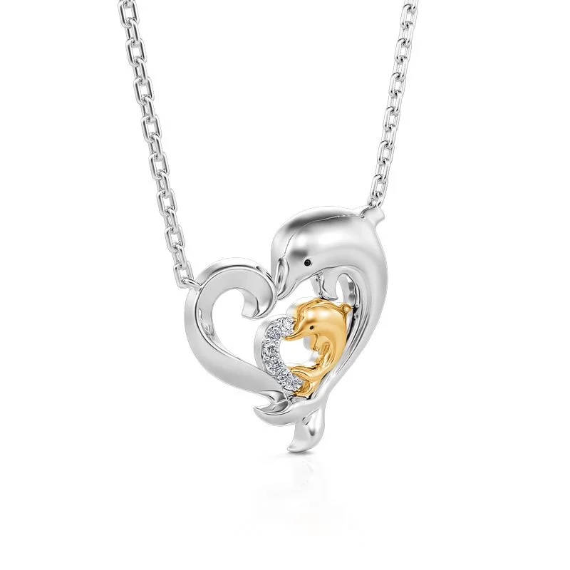 Vangogifts "Joyful Dance" Mom & Baby Dolphin Necklace | Best Gift for Mom Wife Girlfriend Family