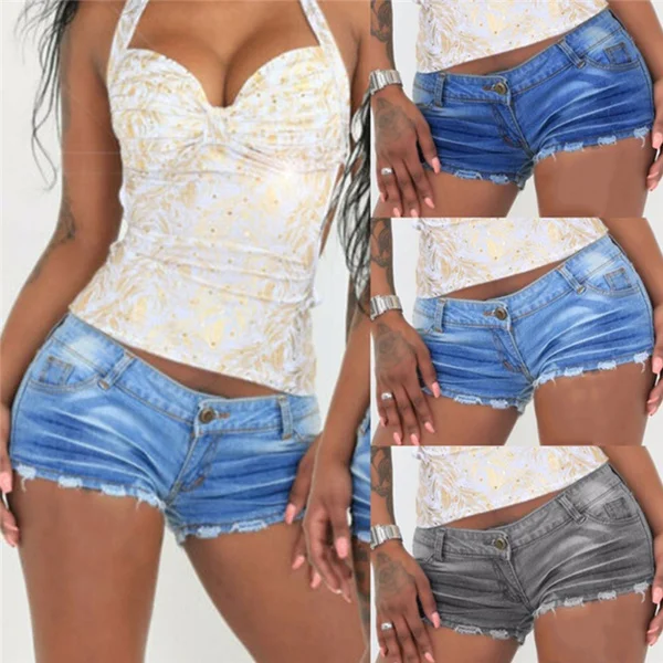 "New Women's High Waisted Denim Shorts with Holes and Slim Casual Shorts"