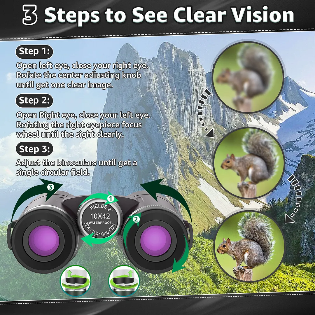  BEBANG 10x42 HD Binoculars for Adults, Large View Binoculars with Clear Low Light Vision,Binoculars for Bird Watching Travel