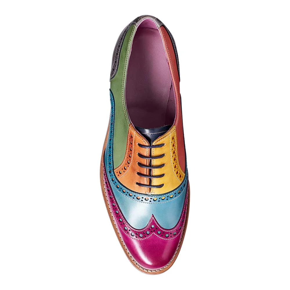 Multicolor Round Toe Vegan Leather Flat Lace Up Womens Oxfords