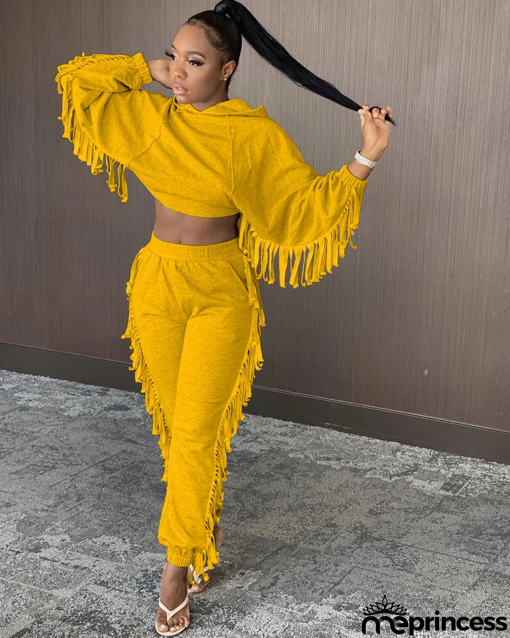 Sports Casual Hoodie Tassel Two-piece Set