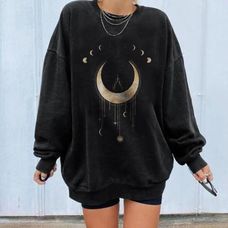 Sun Moon Print Women's Cozy Loose Sweatshirt
