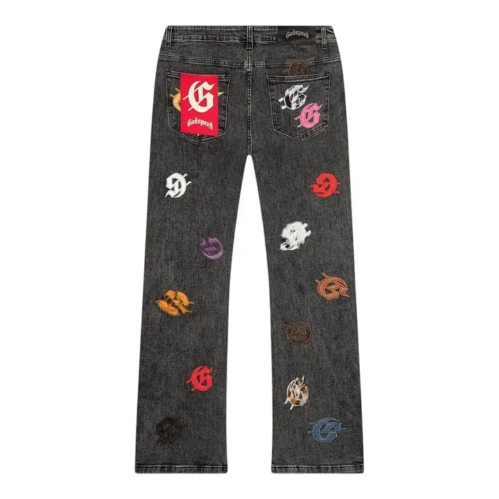 Godspeed Embroidered Jeans | Allover Logo Streetwear Denim