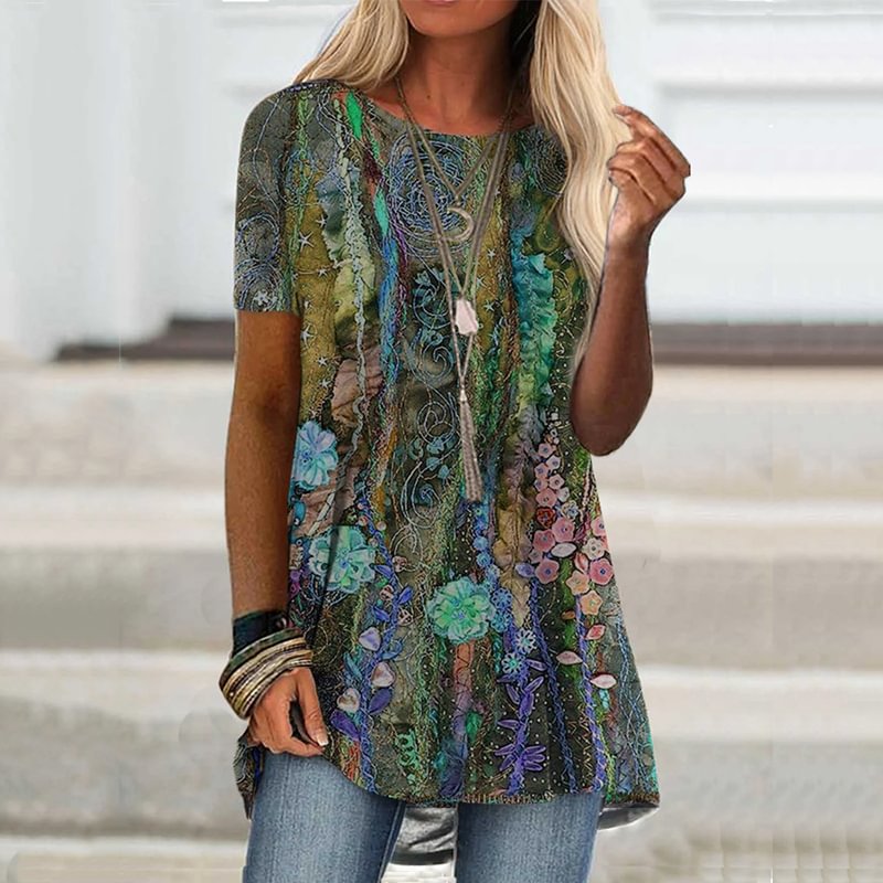 Fashion Short-Sleeved Floral Print T-Shirt