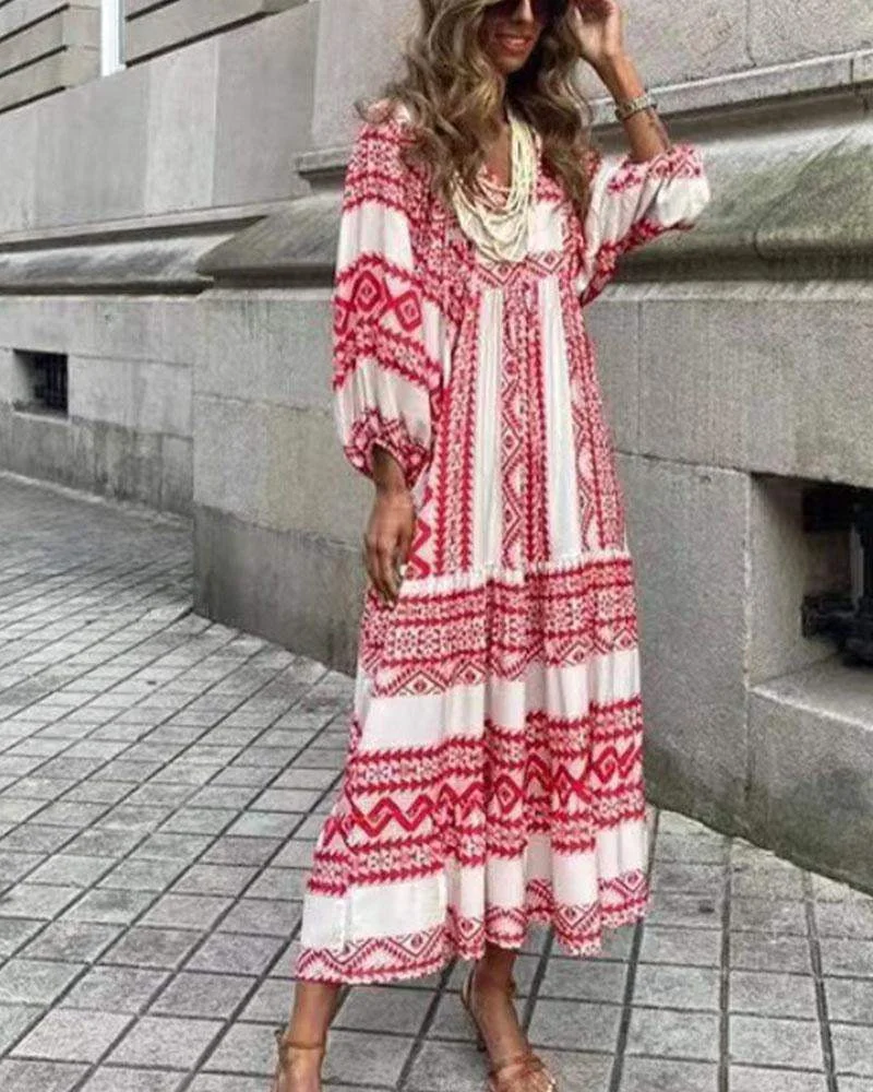 Geometric Collage Bubble Sleeve Dress