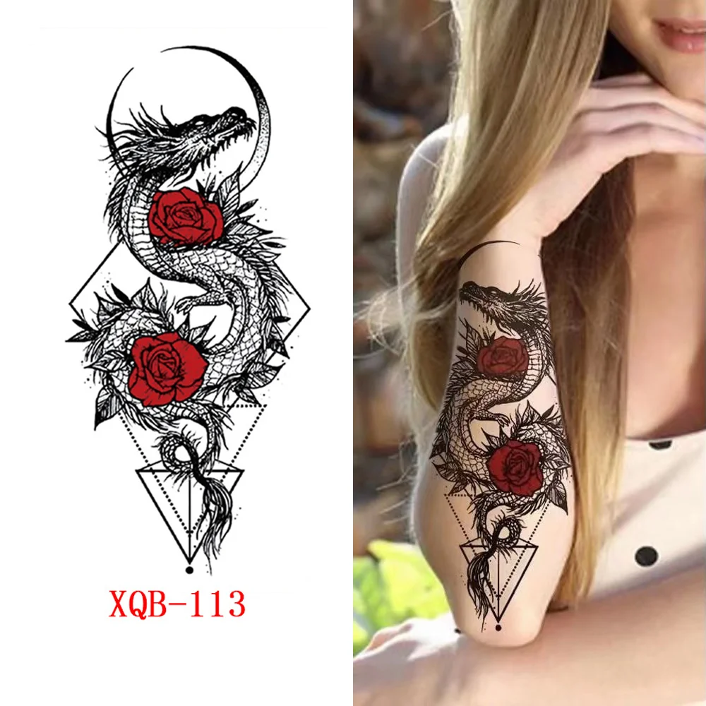 Sdrawing Forest Tattoo Sticker for Men Women Tiger Wolf Death Skull Temporary Tattoo Fake Henna Skeleton King Animal Tatoo Pattern