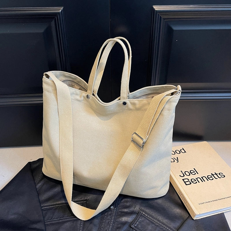 Women's Canvas Solid Color Classic Style Square Zipper Tote Bag