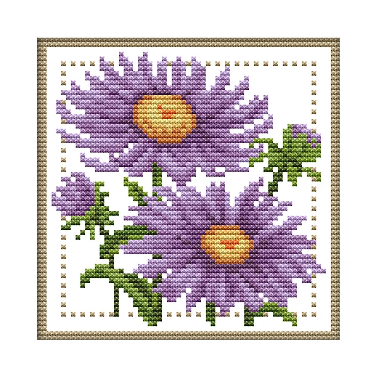Month Flower September 14CT Printed Cross Stitch Kits (17*17CM) fgoby