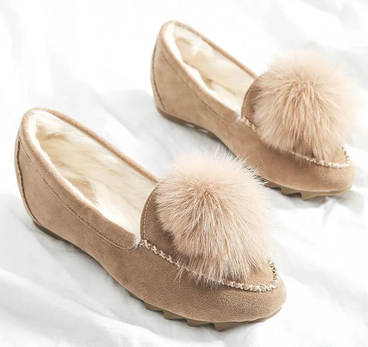 Cute pompom winter fur flat loafers women 9.5/10 espadrilles 2019 new arrival ballet flats slip on creepers comfort moccasins