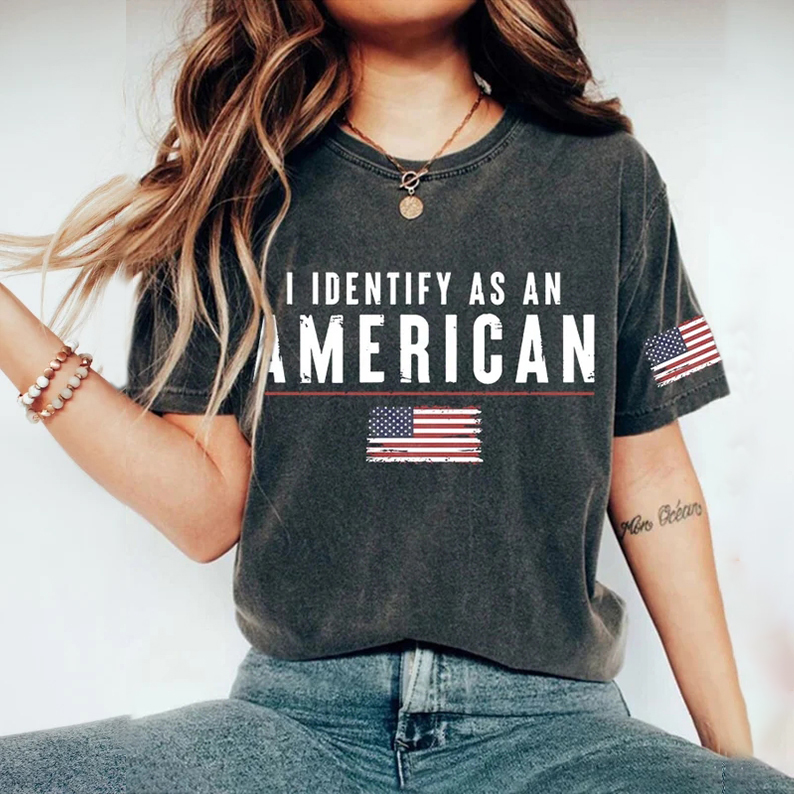 Women's I Identify As An American Print Casual T-Shirt wearshes