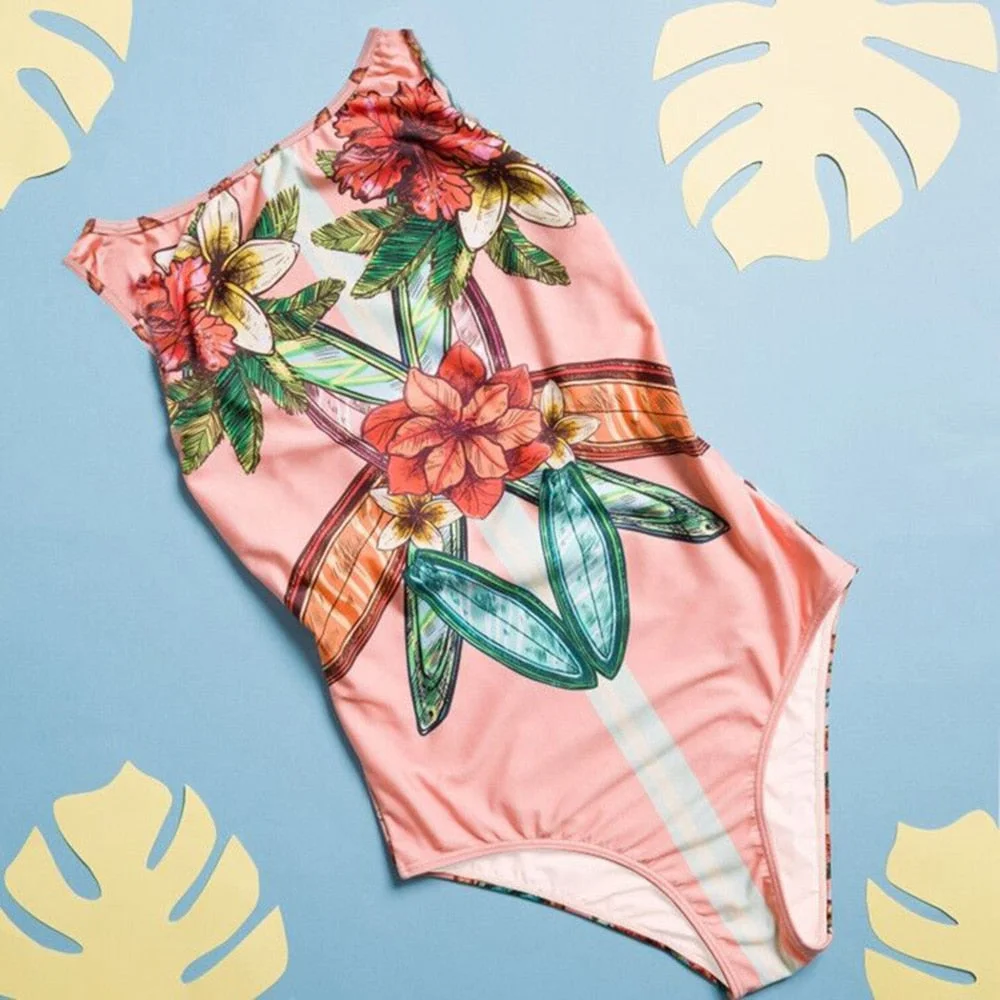 Sexy Print One Piece 2022 Swimsuit Closed Large Size Swimwear Push Up Women Flower Vintage Body Swim Beach Pool Bathing Suit