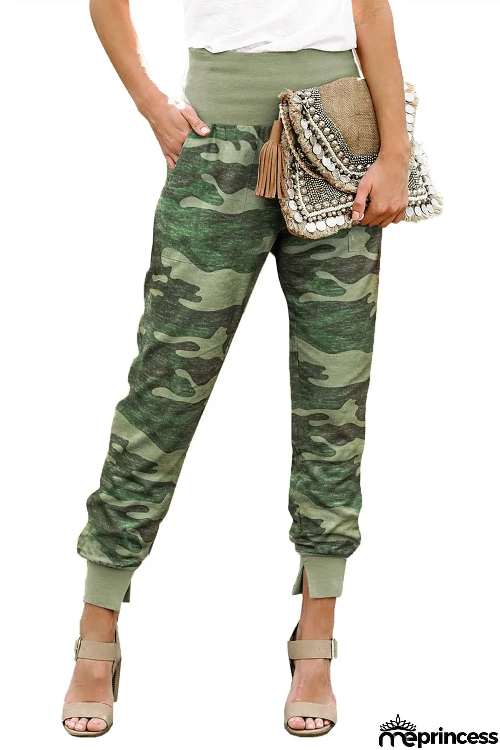 Multicolor Tie-dye Pocket Casual Pants With Slit