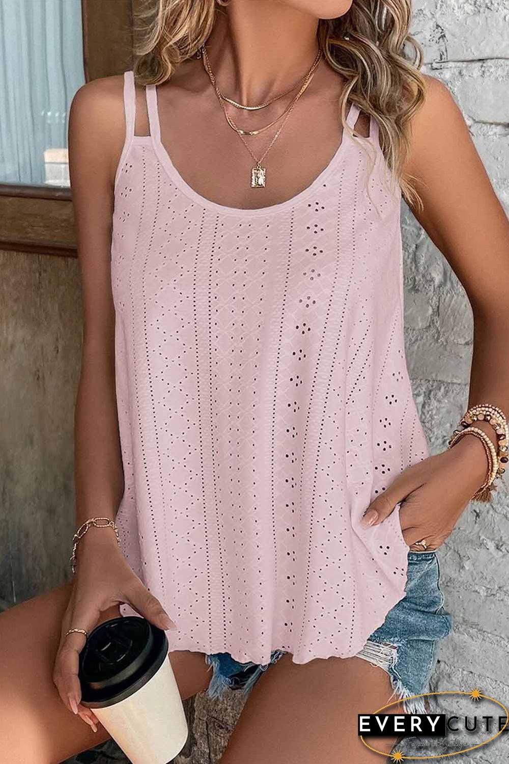Pink Eyelet Strappy Scoop-Neck Tank Top