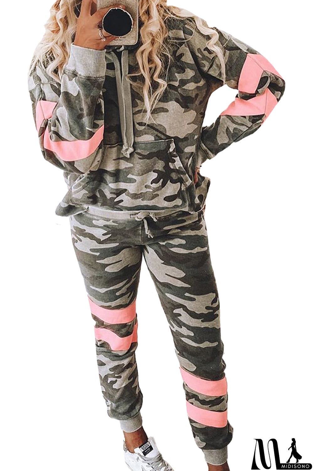 MidiSono - Camo Print Color Block Pullover Lounge Set