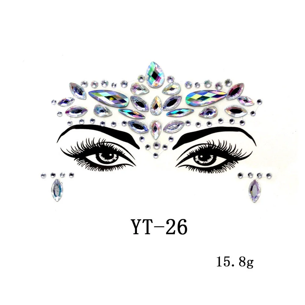 Sexy Style Rhinestone Acrylic Self-adhesive Jewelry Face Creative Tattoo Body Art Jewelry Masquerade Eyes Beauty Makeup Sticker