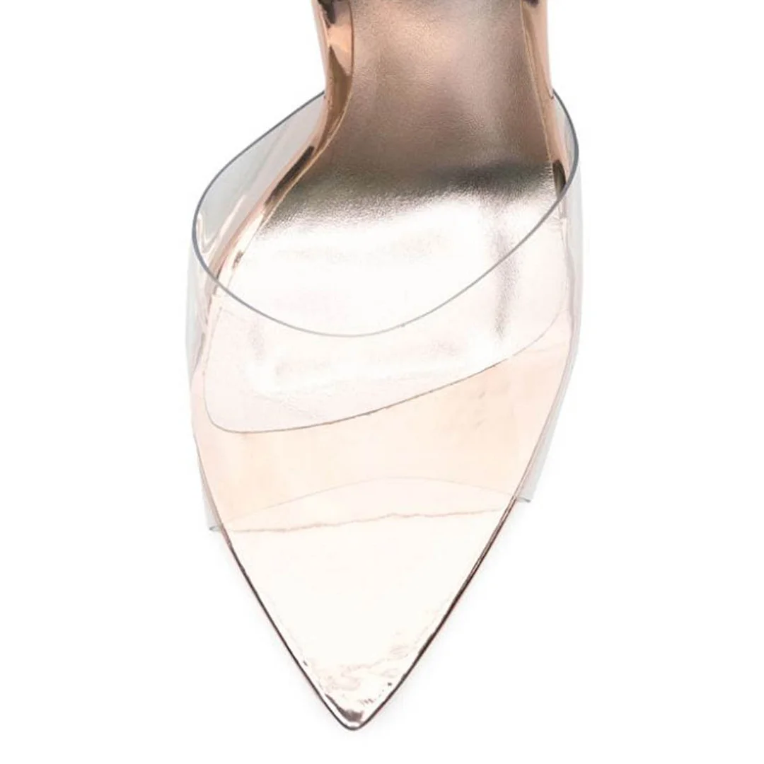 Summer Pink Transparent Open Toe Slide Sandals with Flared Heel
