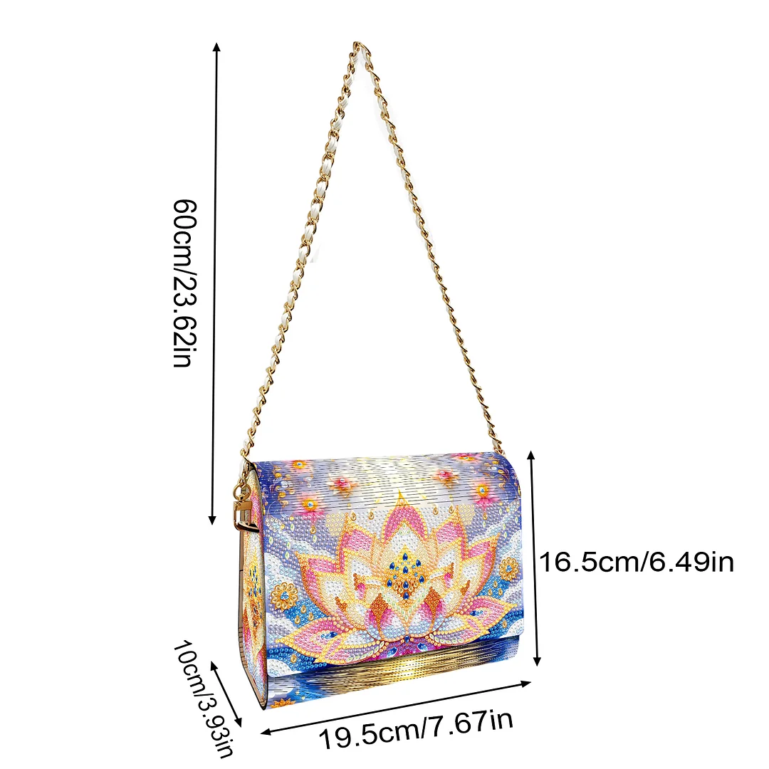 DIY Lotus Diamond Art Wooden Coin Pouch with Chain 5D Diamond Painting Purse