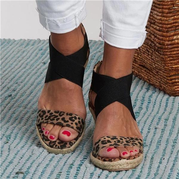 Women Summer Vintage Sandals Round Toe Middel Heel Wedge Casual Ladies Sandals