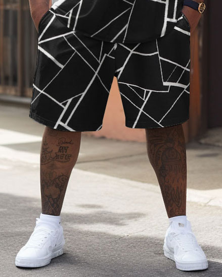 Street Casual Simple Geometric Patchwork Printed Large Men's Set
