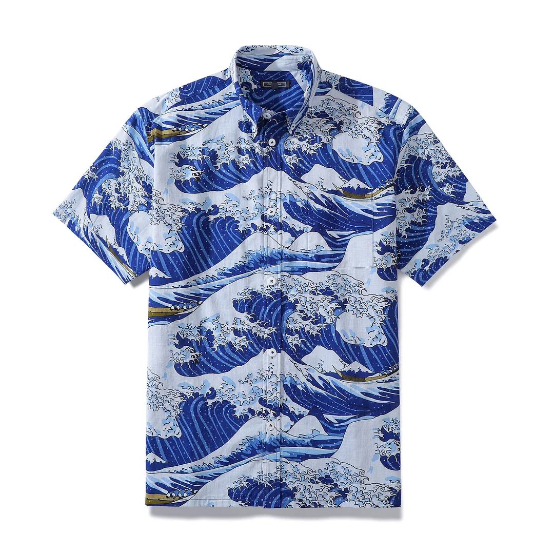 Men's Hawaiian Shirt Ocean Waves Japanese Ukiyo-e Short Sleeve Aloha
