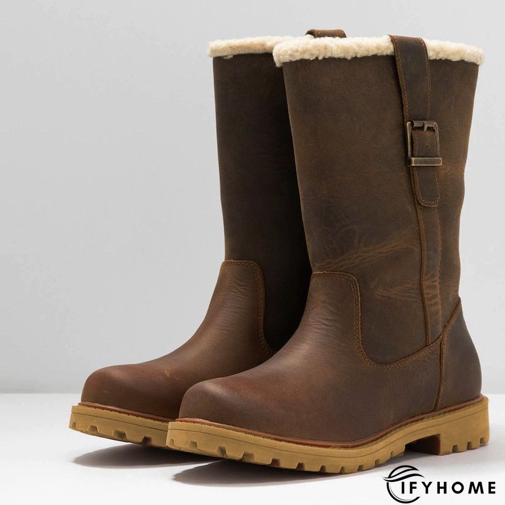 Women Slide Snow Boots Pu Working Chunky Heel Winter Shoes | IFYHOME