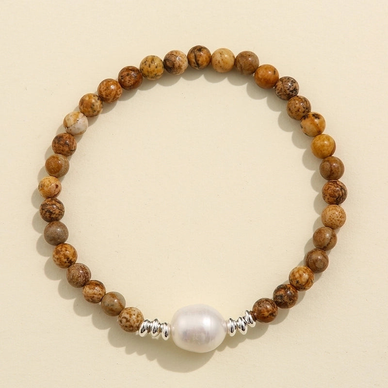 Vintage Style Solid Color Natural Stone Freshwater Pearl Copper Bracelets2