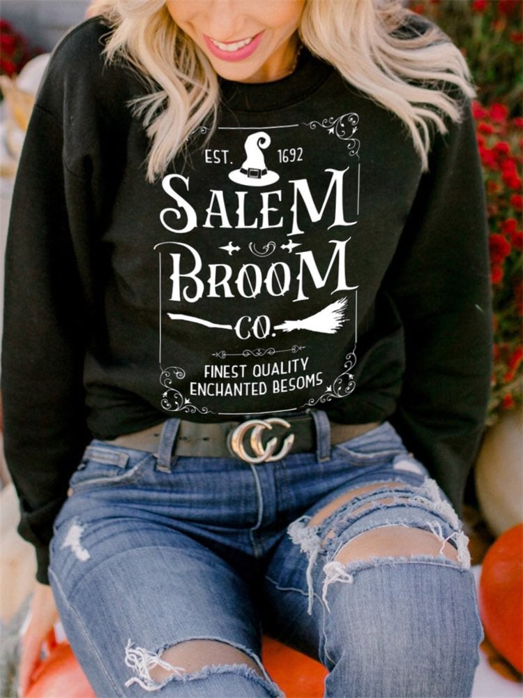 Halloween Salem Broom Co Graphic Sweatshirt