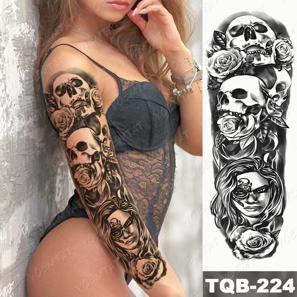 Men Full Arm Waterproof Temporary Tattoo Sticker Clock Rose Tiger Totem Transfer Body Art Fake Tatoo Cool sexy tato Woman