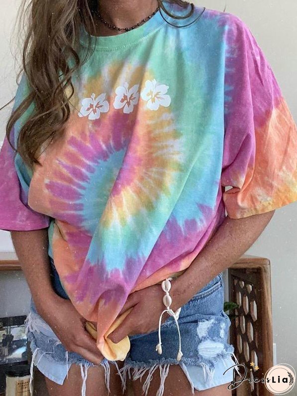 Women's T-Shirts Loose Tie Dye Crew Neck Short Sleeve T-Shirt