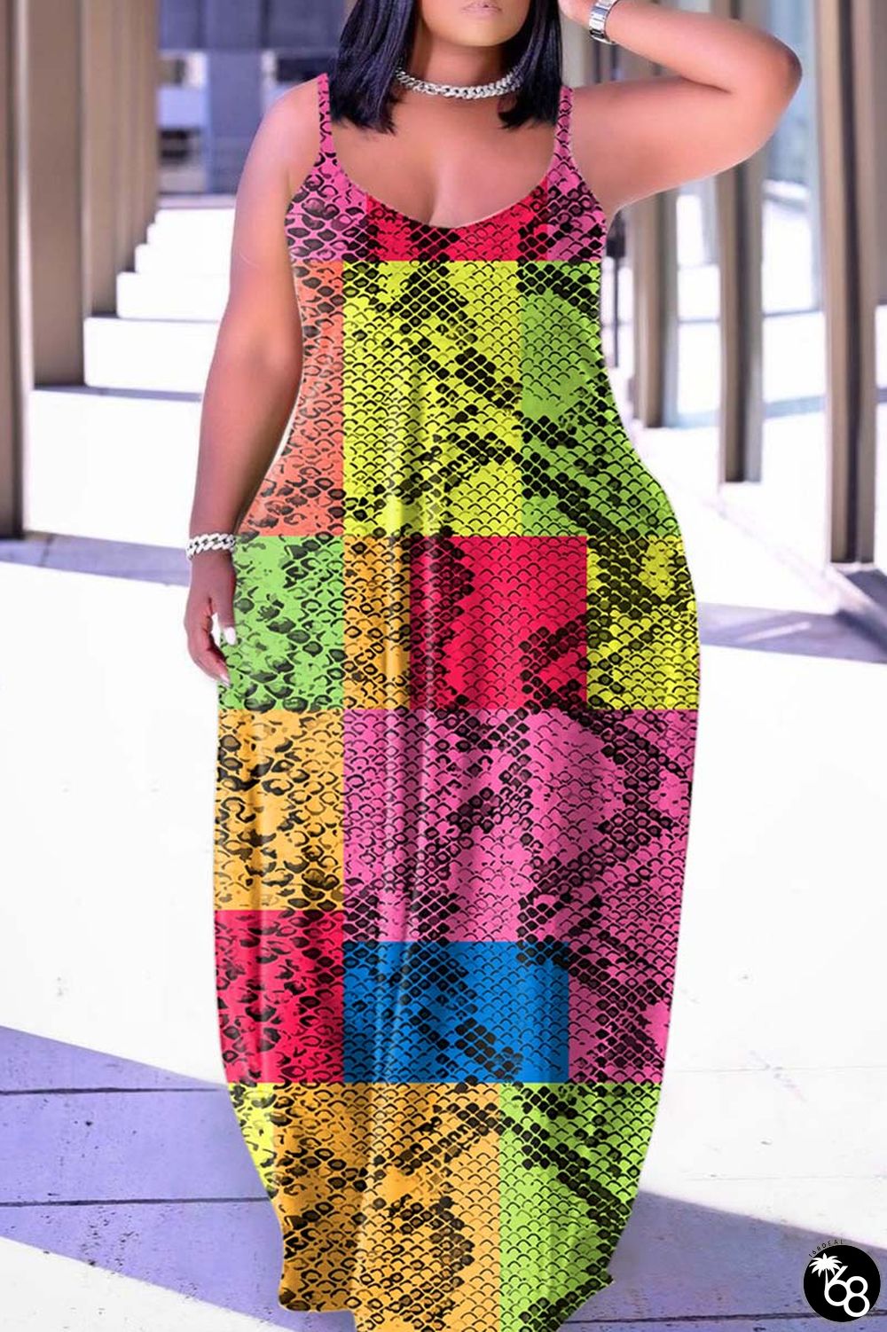 Multicolor Sexy Print Backless Spaghetti Strap Long Dress Dresses | 168DEAL