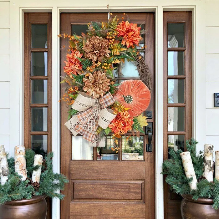 Halloween Pre-Sale 49% OFF🔥Autumn Themed Door Wreath Velvet Pumpkin Berries Pine Cone Maple Home Decoration