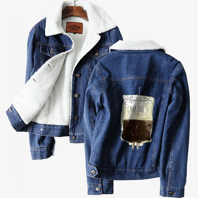 Black Coffee Infusion, Coffee Classic Lined Denim Jacket