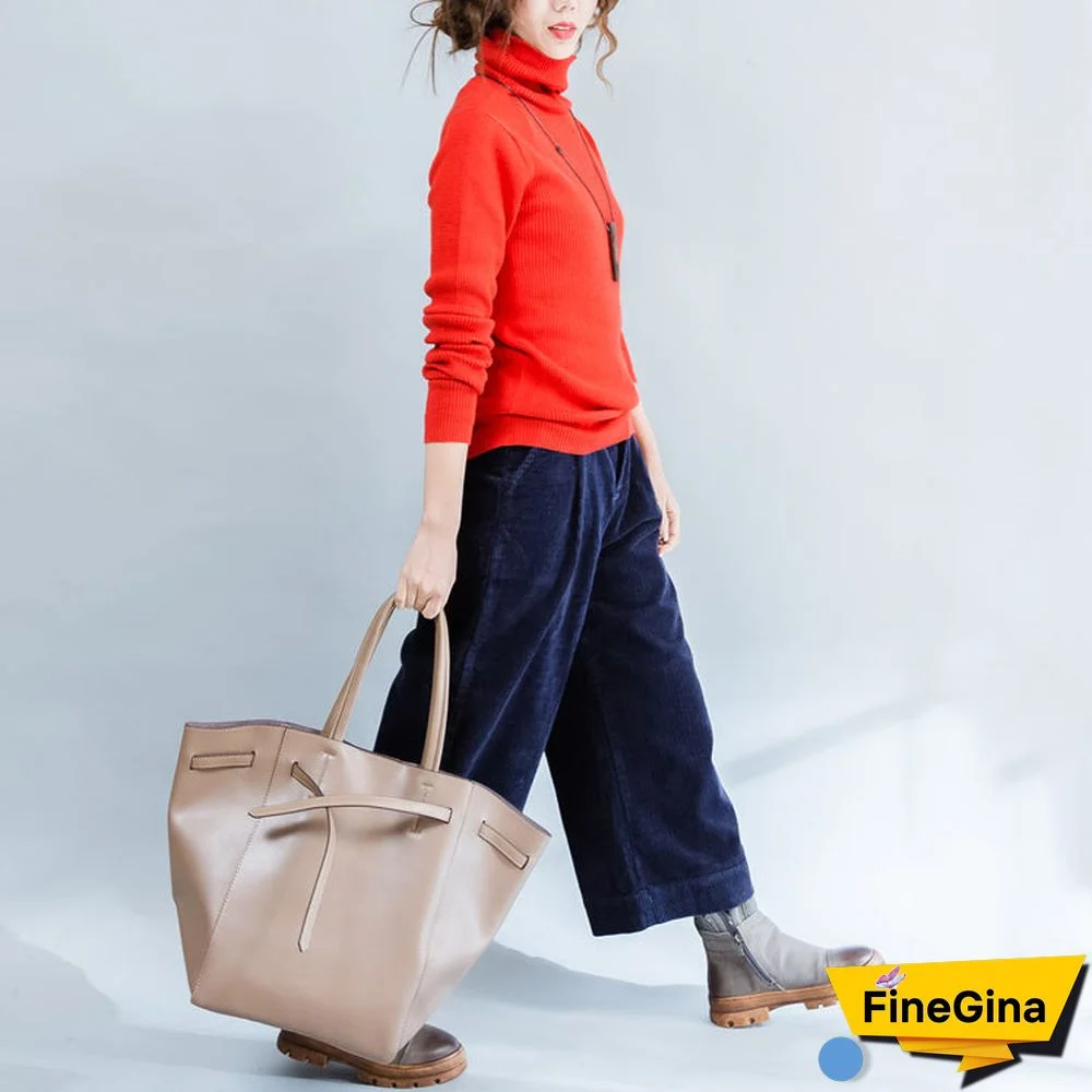 orange solid high neck pullover casual loose knitted sweaters warm