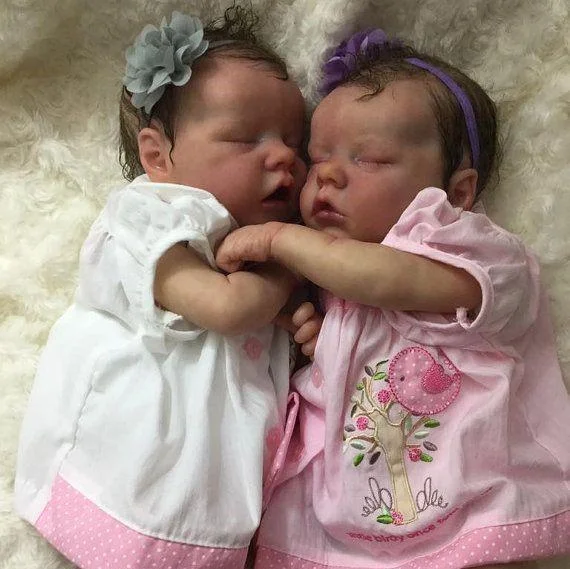 GSBO-Cutecozylife-Real Lifelike True Touch Silicone Twins Sister Reborn Baby Doll Girls Sleeping 12 inches Olga and Cortney
