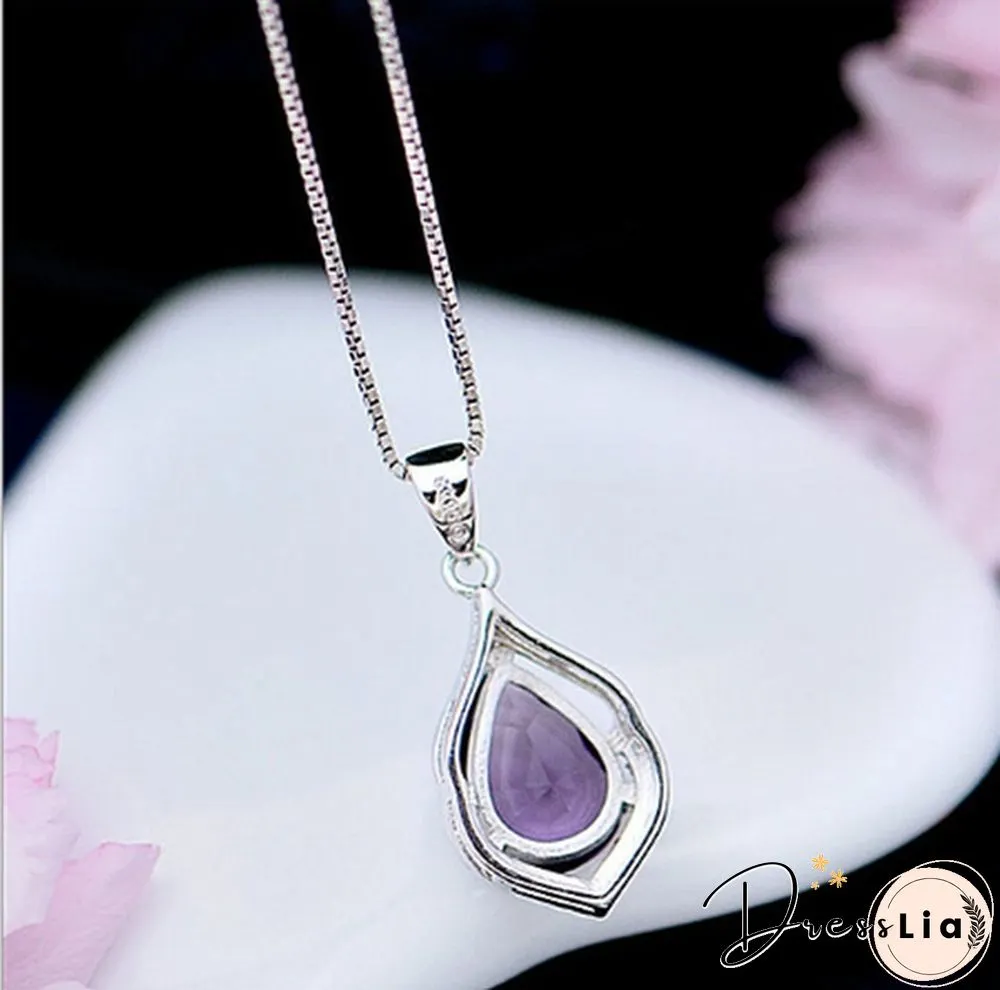 Fashionable and Noble 925 Pure Silver Diamond Lady Necklace Long Pendant Elegant Natural
