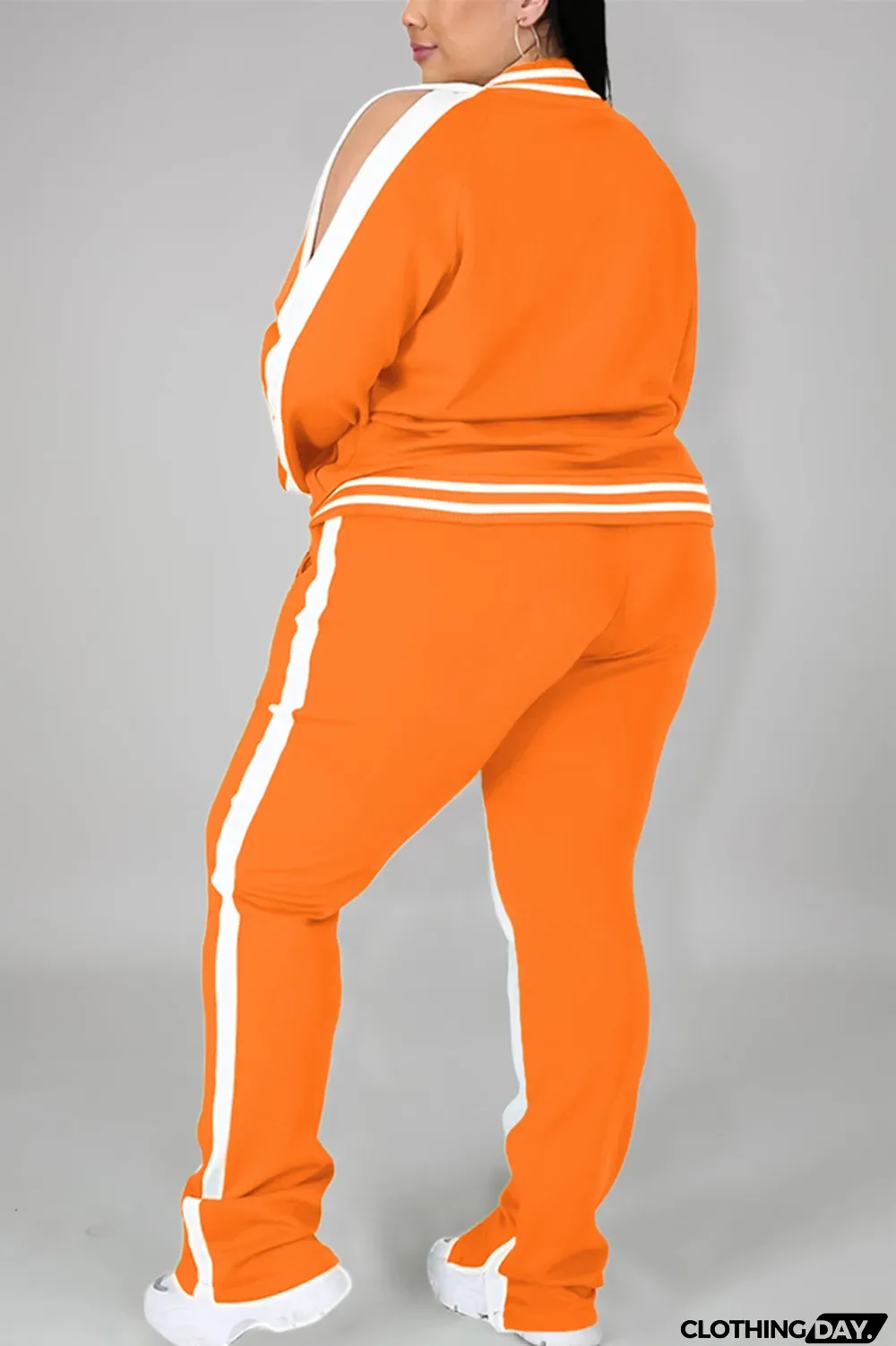 Black Fashion Casual Sportswear Zipper Collar Long Sleeve Regular Sleeve Patchwork Plus Size Set