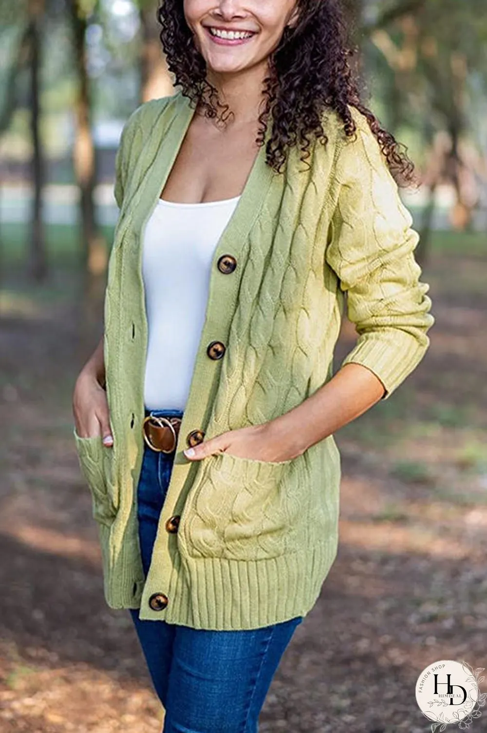 Button Cable Knit Cardigan
