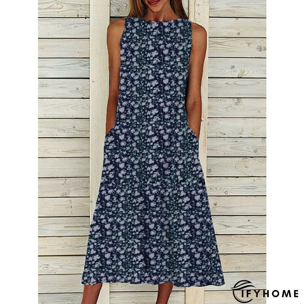 Women's Casual Dress Shift Dress Floral Dress Floral Pocket Print Crew Neck Midi Dress Active Fashion Outdoor Daily Sleeveless Loose Fit Red Blue Green Spring Summer S M L XL XXL | IFYHOME