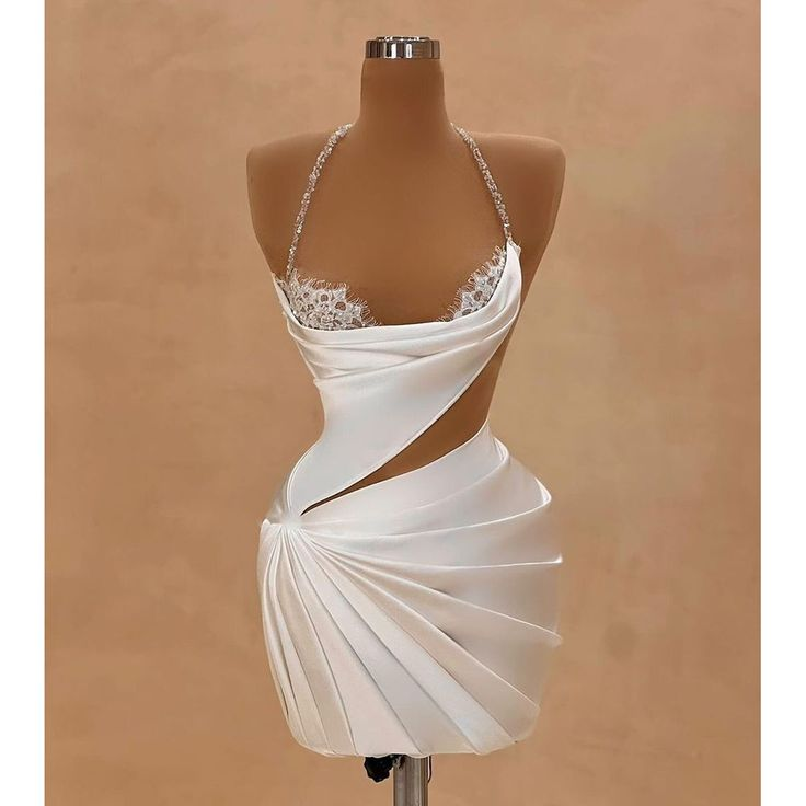 White Halter Strap Pleated Mini Homecoming Dress HC0155
